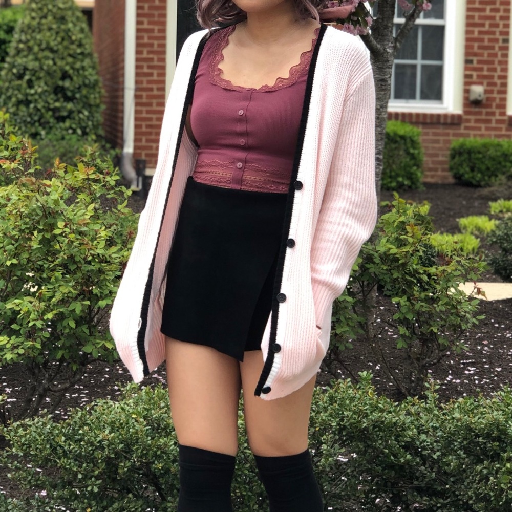Pink Ribbed V-neck Cardigan - Picture 2 of 6